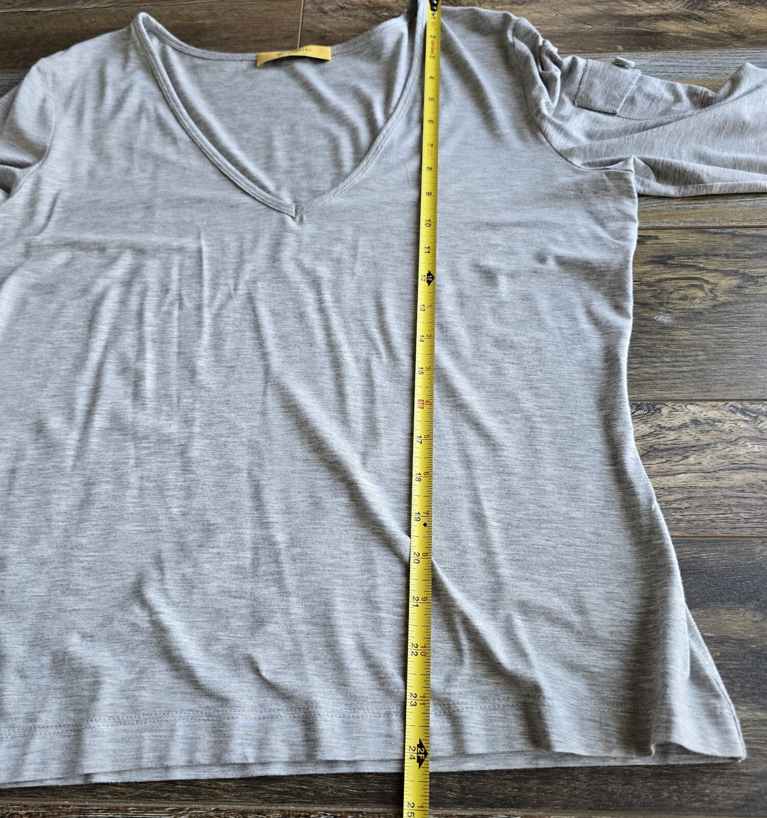 ST. JOHN V-Neck T-Shirt Pocket-On-Sleeve Stretch Jersey Grey Women Bust 40" - Thumbnail 12