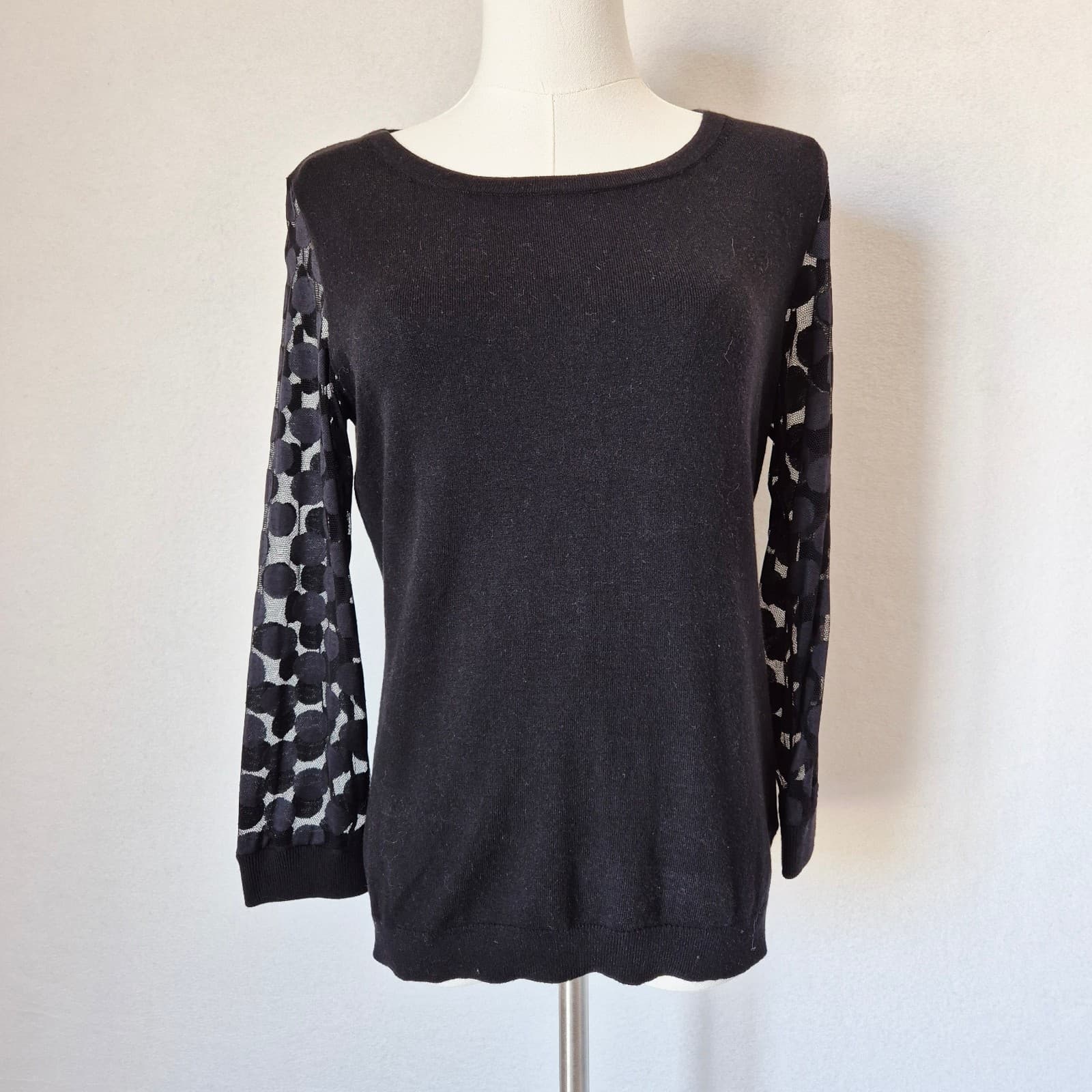Sparrow Anthropologie Sheer Polka Dot Sleeves Sweater Cashmere Blend Black Sz.M - Thumbnail 3