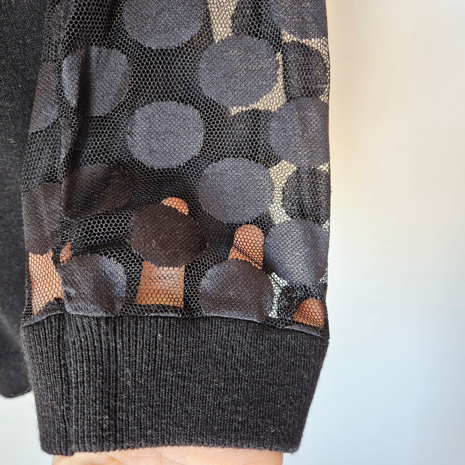 Sparrow Anthropologie Sheer Polka Dot Sleeves Sweater Cashmere Blend Black Sz.M - Thumbnail 5