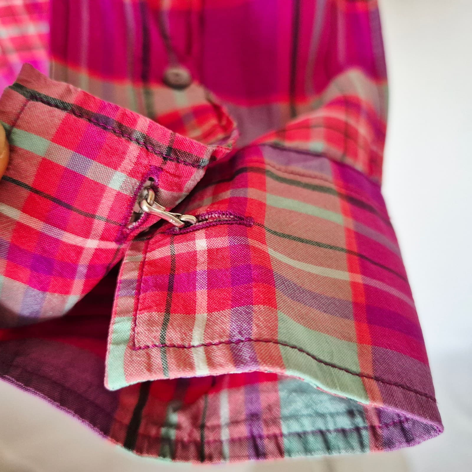 Vintage Ralph Lauren Sport Silk Pink Plaid Button-Up Shirt Long Sleeve Womens 10 - Thumbnail 5