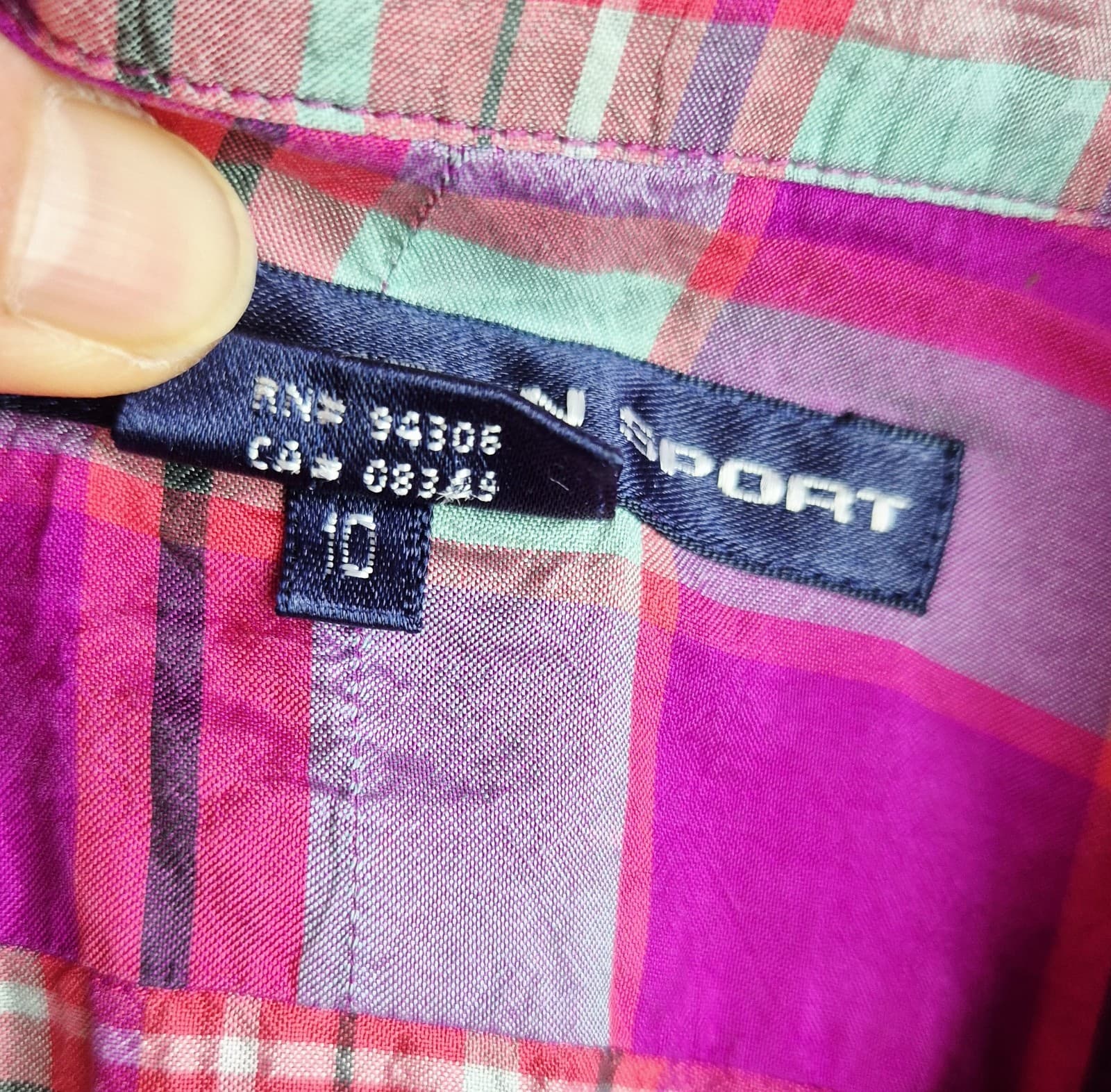 Vintage Ralph Lauren Sport Silk Pink Plaid Button-Up Shirt Long Sleeve Womens 10 - Thumbnail 11