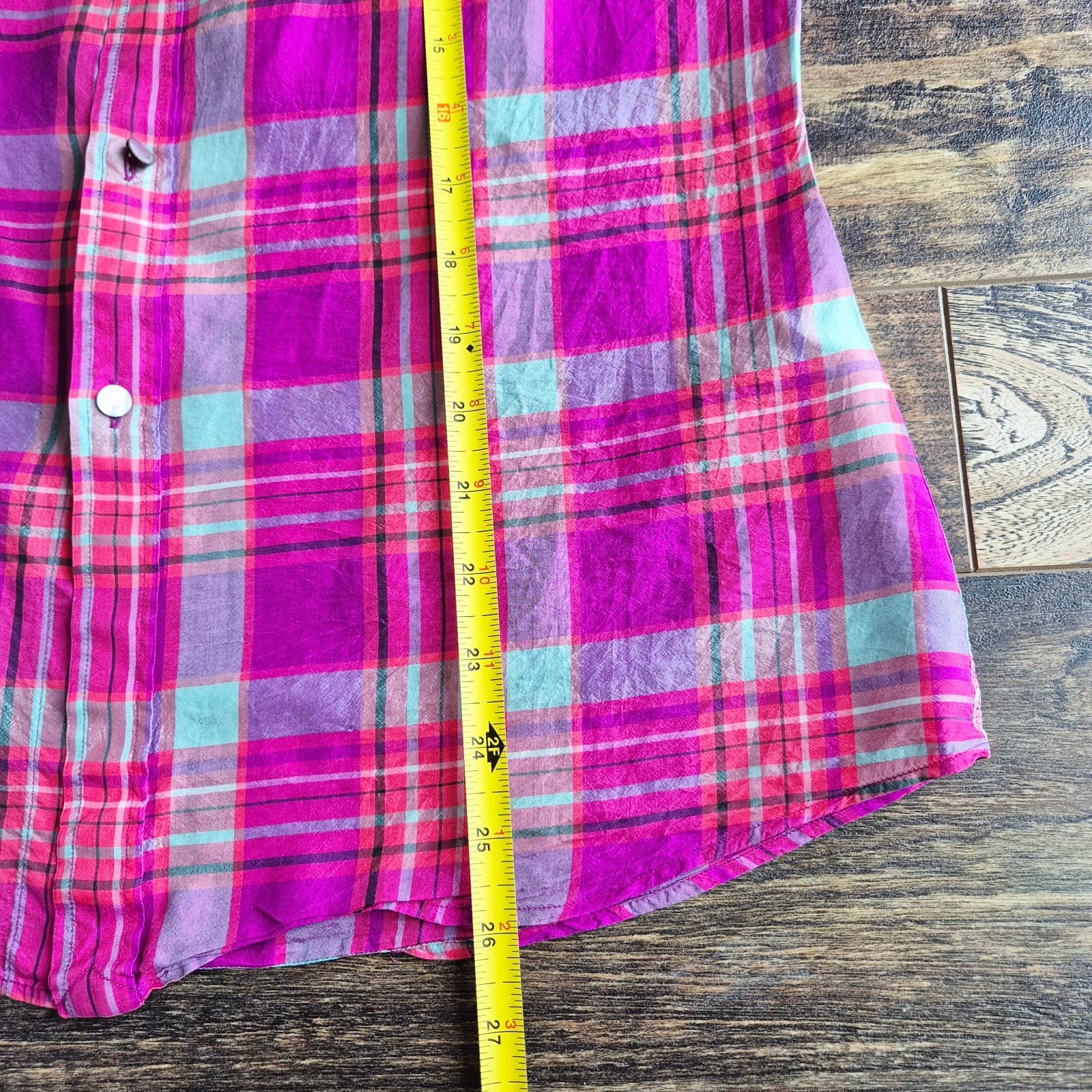 Vintage Ralph Lauren Sport Silk Pink Plaid Button-Up Shirt Long Sleeve Womens 10 - Thumbnail 14