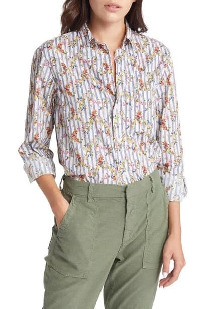 Frank & Eileen Silvio Floral Stripe Button-Up Shirt Long Sleeve Multicolor Sz.L - Thumbnail 2