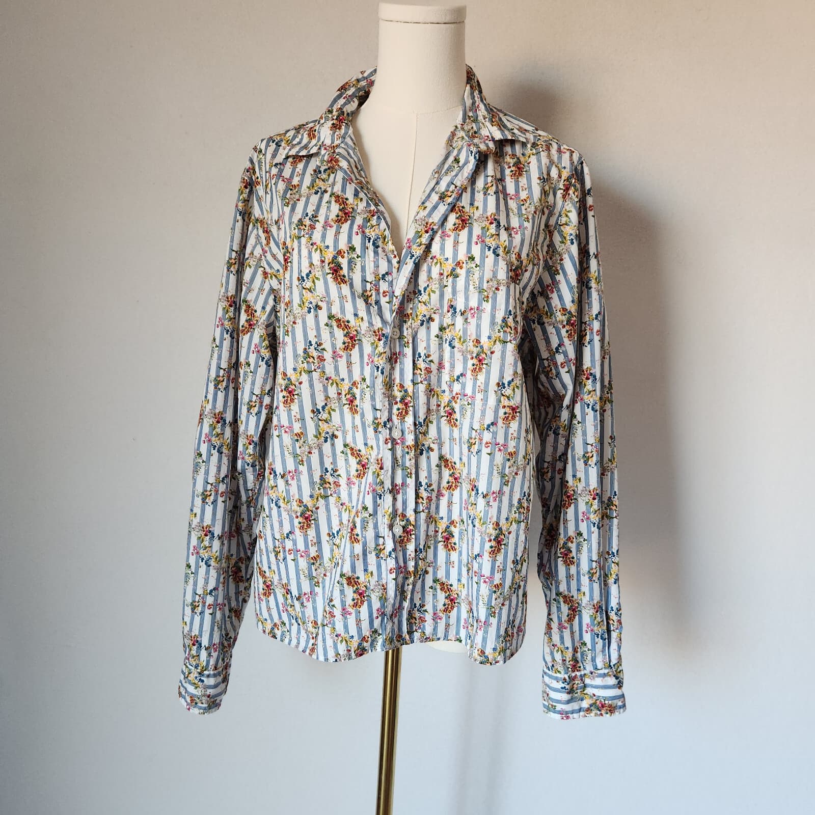 Frank & Eileen Silvio Floral Stripe Button-Up Shirt Long Sleeve Multicolor Sz.L - Thumbnail 3