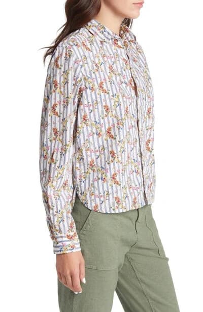 Frank & Eileen Silvio Floral Stripe Button-Up Shirt Long Sleeve Multicolor Sz.L - Thumbnail 4
