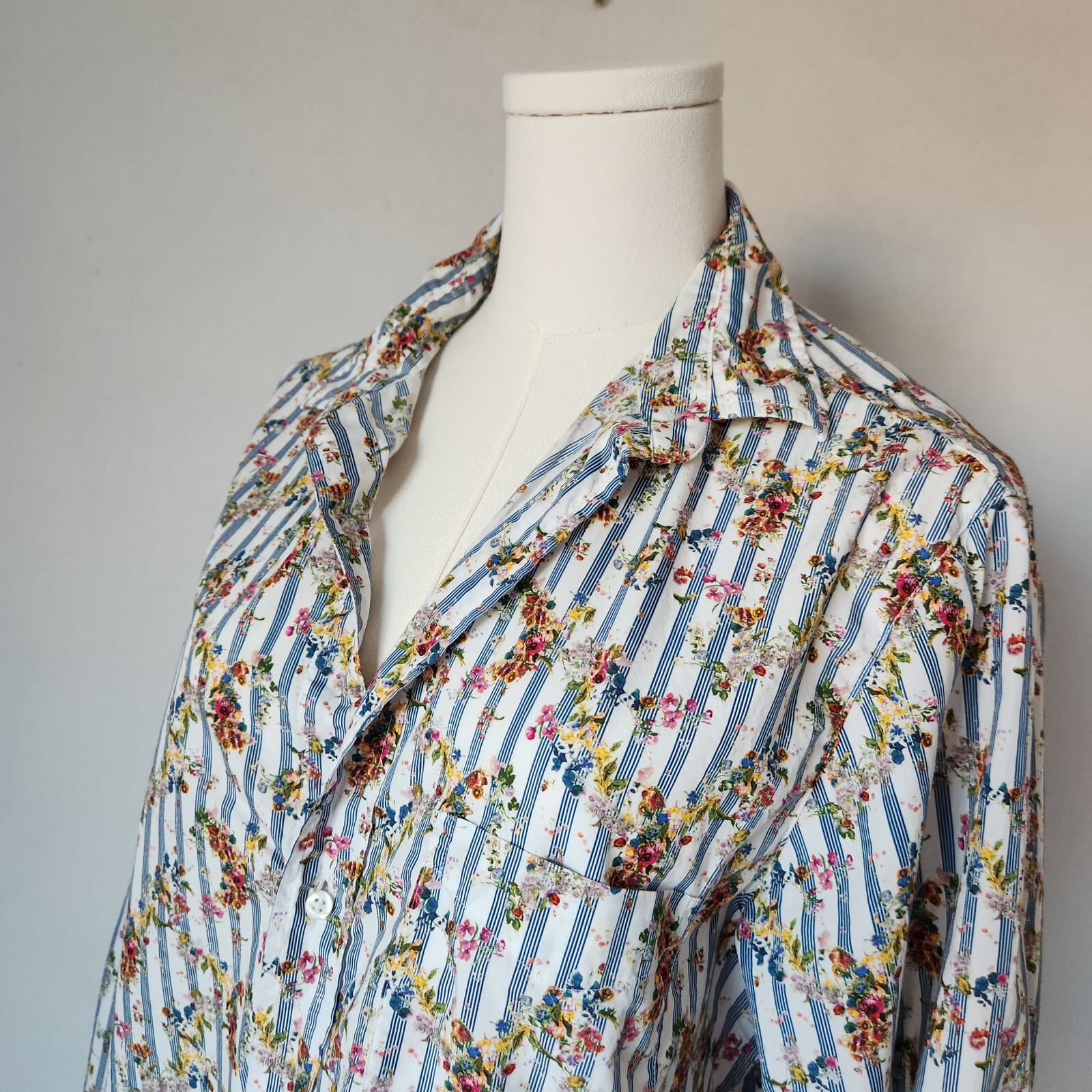 Frank & Eileen Silvio Floral Stripe Button-Up Shirt Long Sleeve Multicolor Sz.L - Thumbnail 5