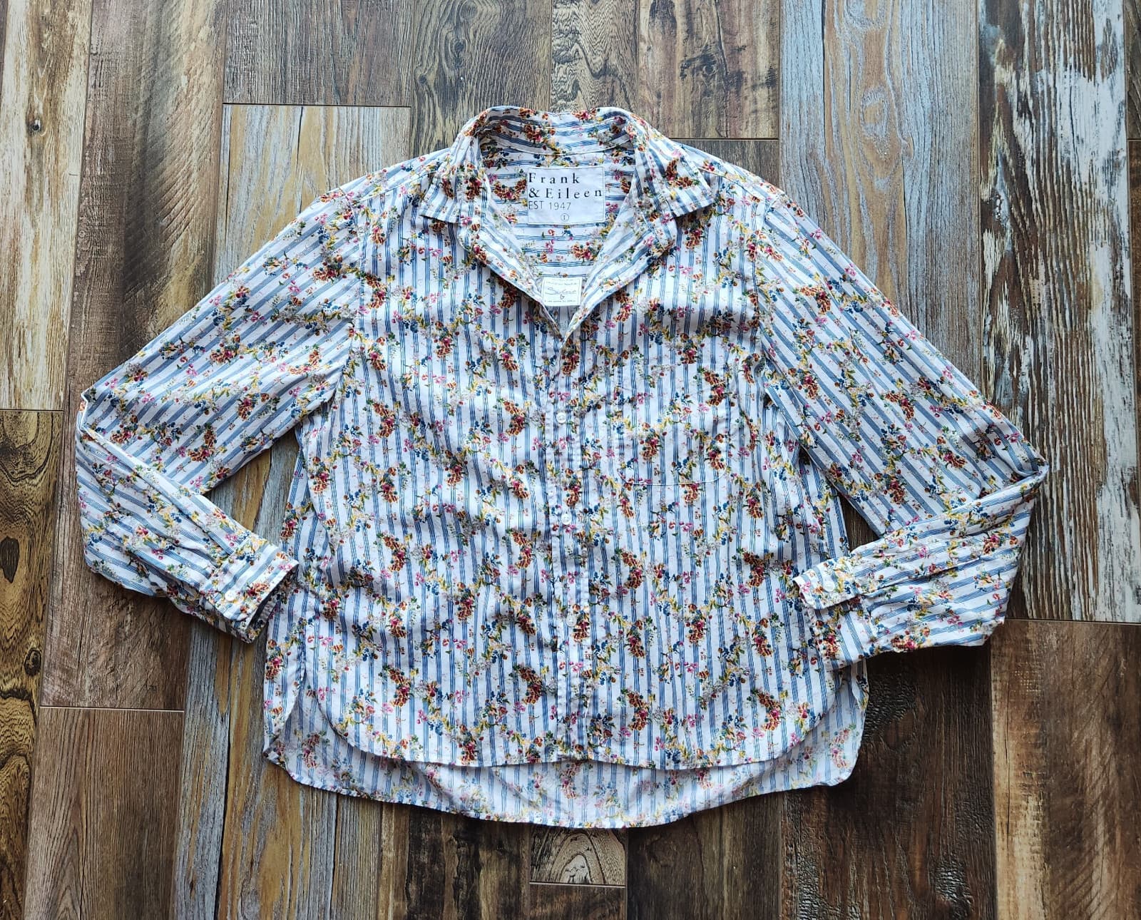Frank & Eileen Silvio Floral Stripe Button-Up Shirt Long Sleeve Multicolor Sz.L - Thumbnail 6