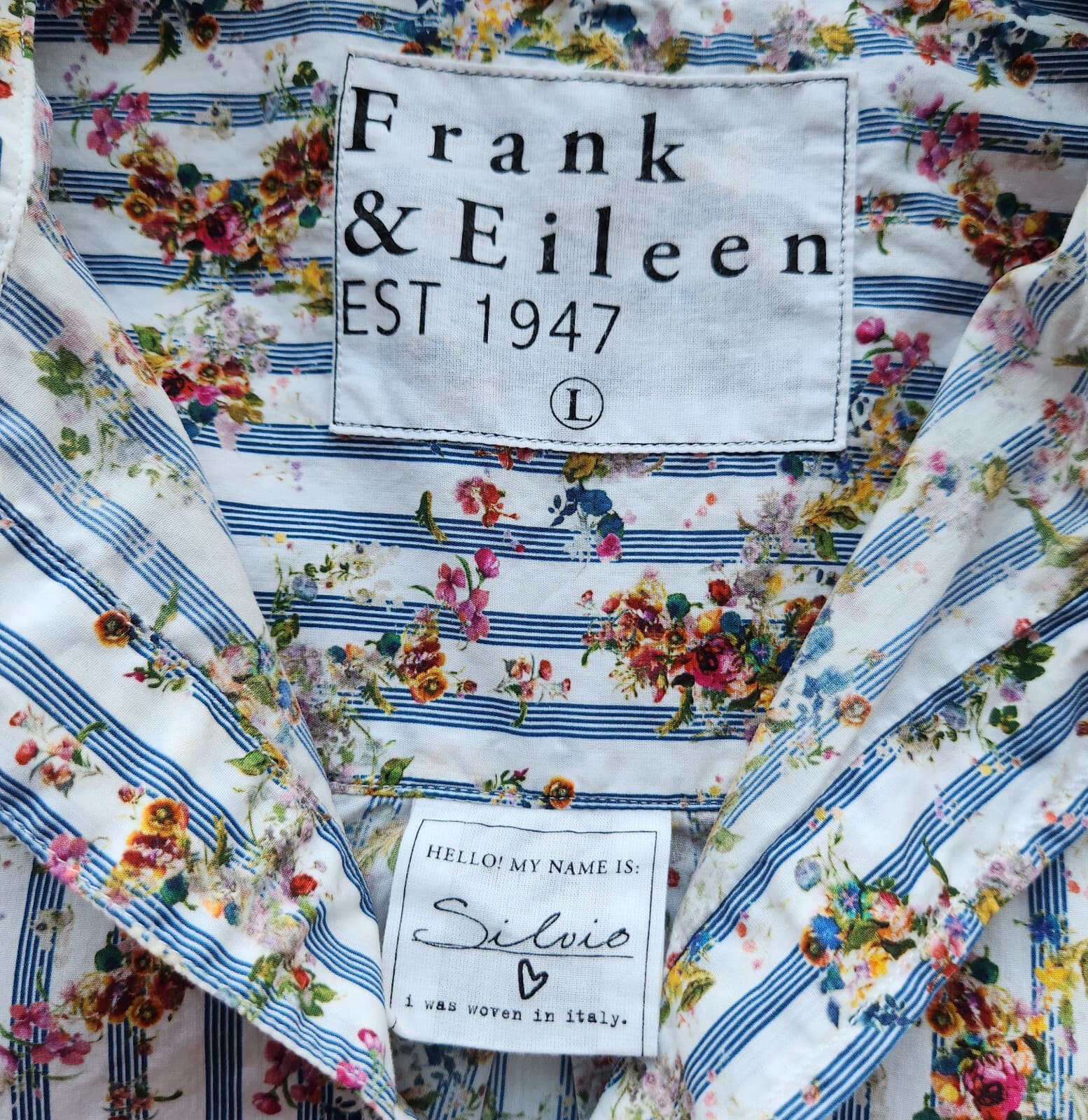 Frank & Eileen Silvio Floral Stripe Button-Up Shirt Long Sleeve Multicolor Sz.L - Thumbnail 10