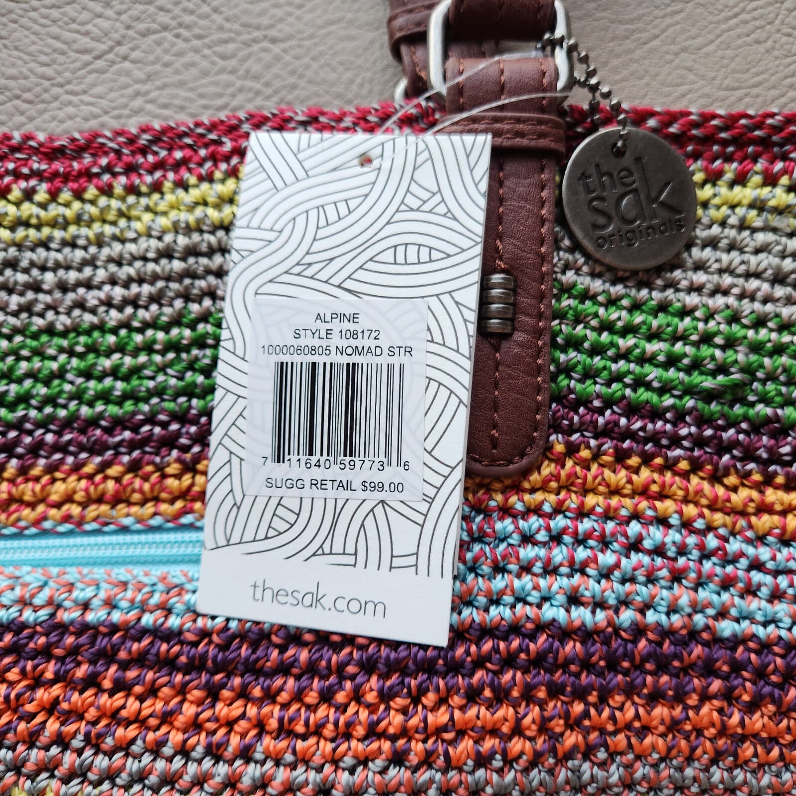 NWT The Sak $99 Alpine Hand Crocheted Bucket Shoulder Bag Tote Stripe Multicolor - Thumbnail 6