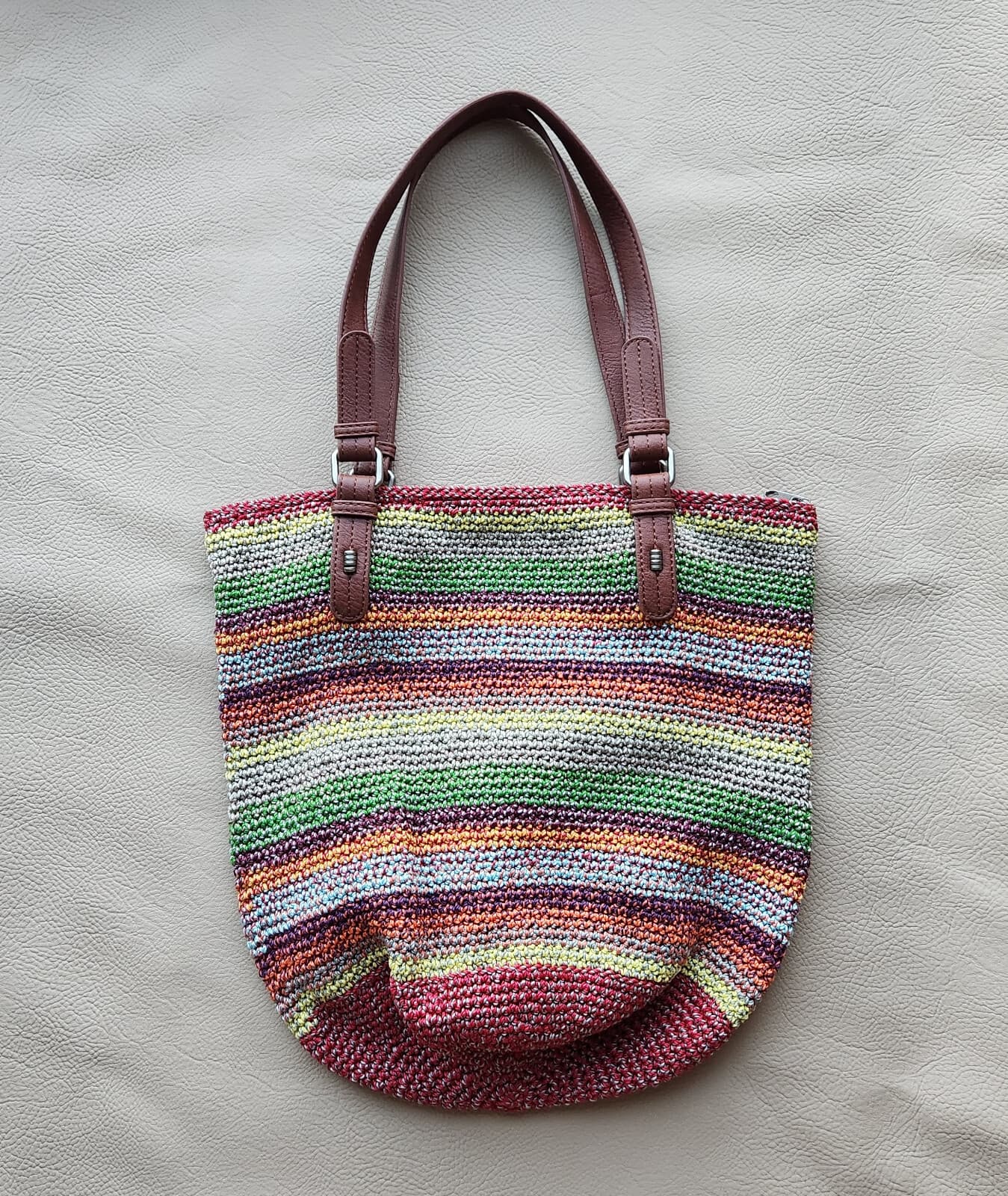 NWT The Sak $99 Alpine Hand Crocheted Bucket Shoulder Bag Tote Stripe Multicolor - Thumbnail 3