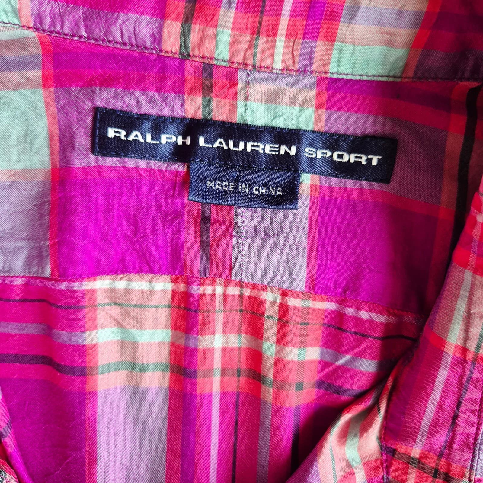 Vintage Ralph Lauren Sport Silk Pink Plaid Button-Up Shirt Long Sleeve Womens 10 - Thumbnail 8