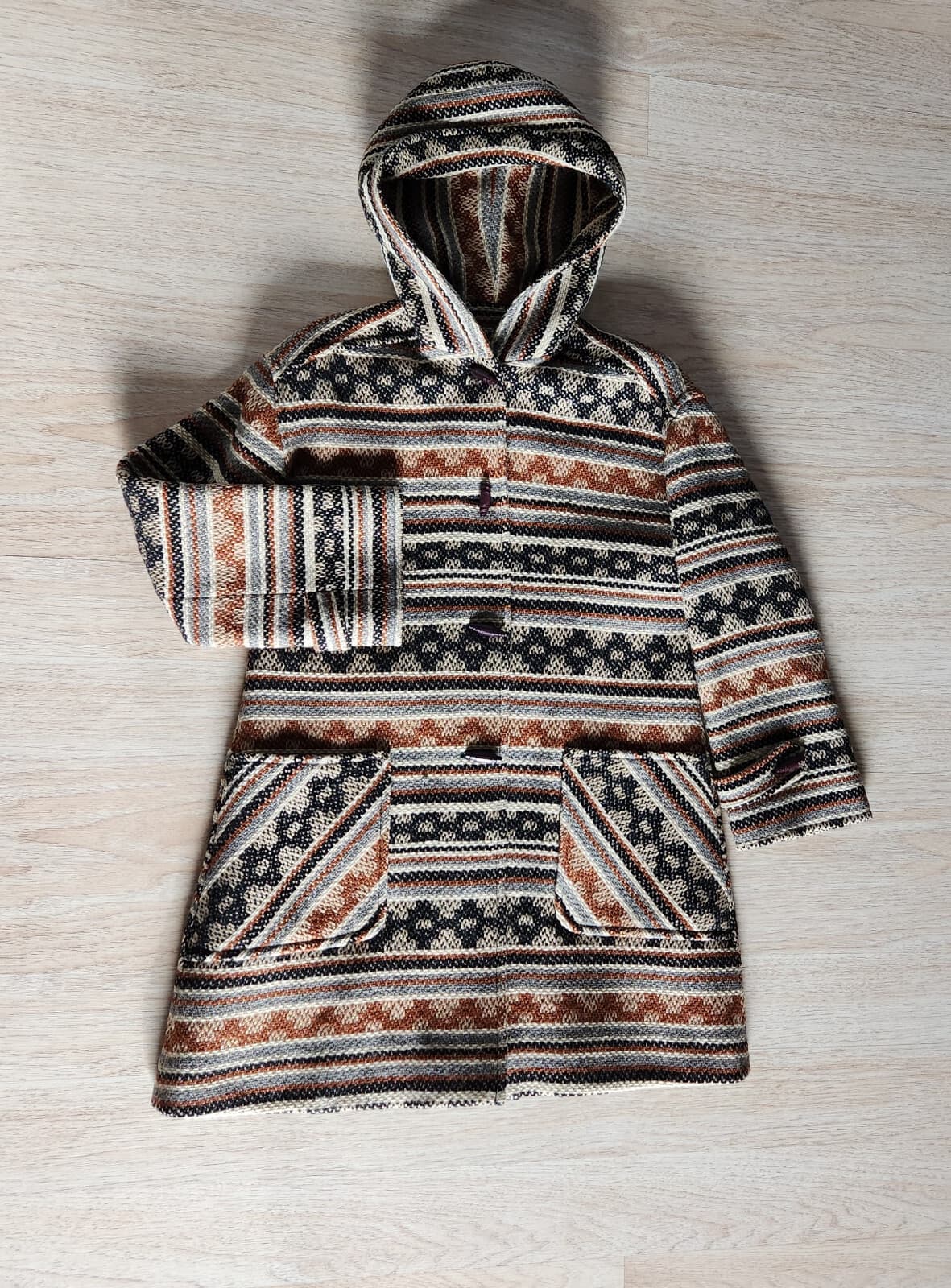 Vintage Pendleton Limited Blanket Wool Hooded Aztec Western Long Line Coat S/M - Thumbnail 7