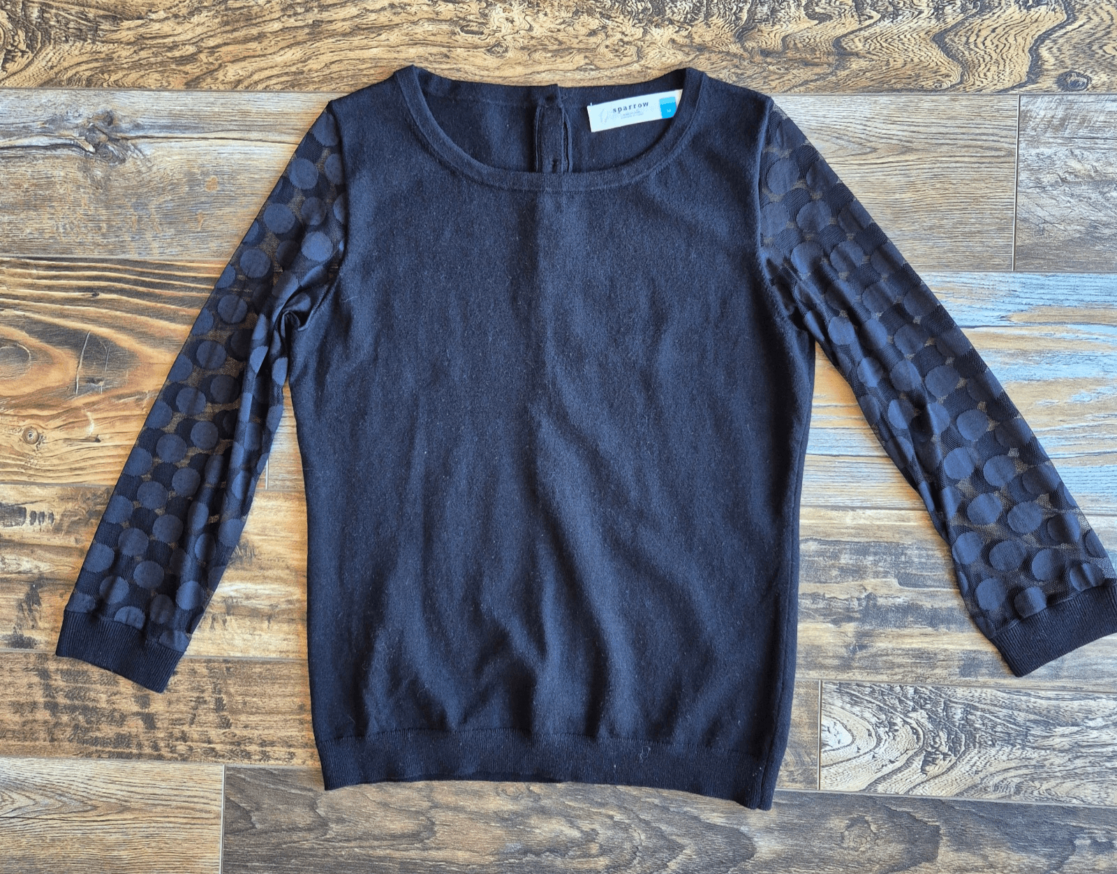 Sparrow Anthropologie Sheer Polka Dot Sleeves Sweater Cashmere Blend Black Sz.M - Thumbnail 4