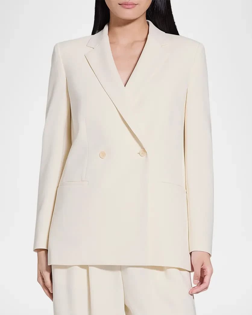Theory Jannison 100% Silk Double-Breasted Blazer Pocket Lined White-Rice Sz.6 - Thumbnail 3