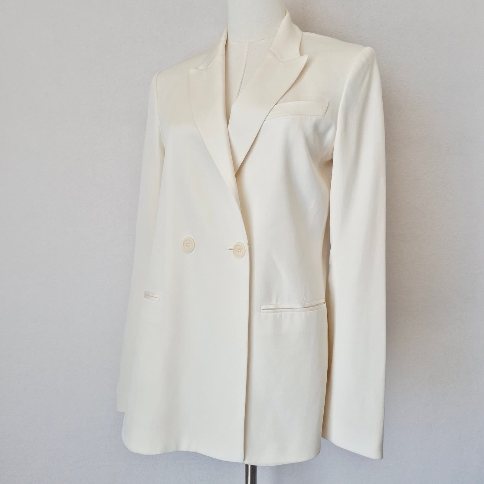 Theory Jannison 100% Silk Double-Breasted Blazer Pocket Lined White-Rice Sz.6