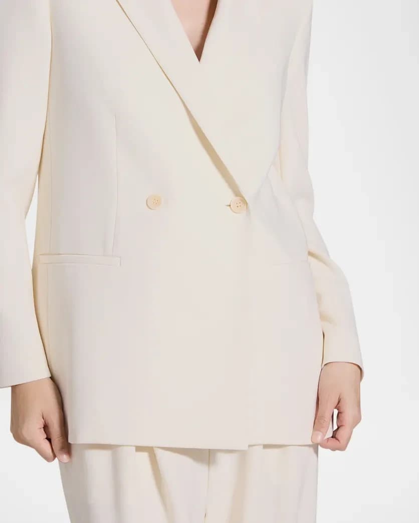 Theory Jannison 100% Silk Double-Breasted Blazer Pocket Lined White-Rice Sz.6 - Thumbnail 6