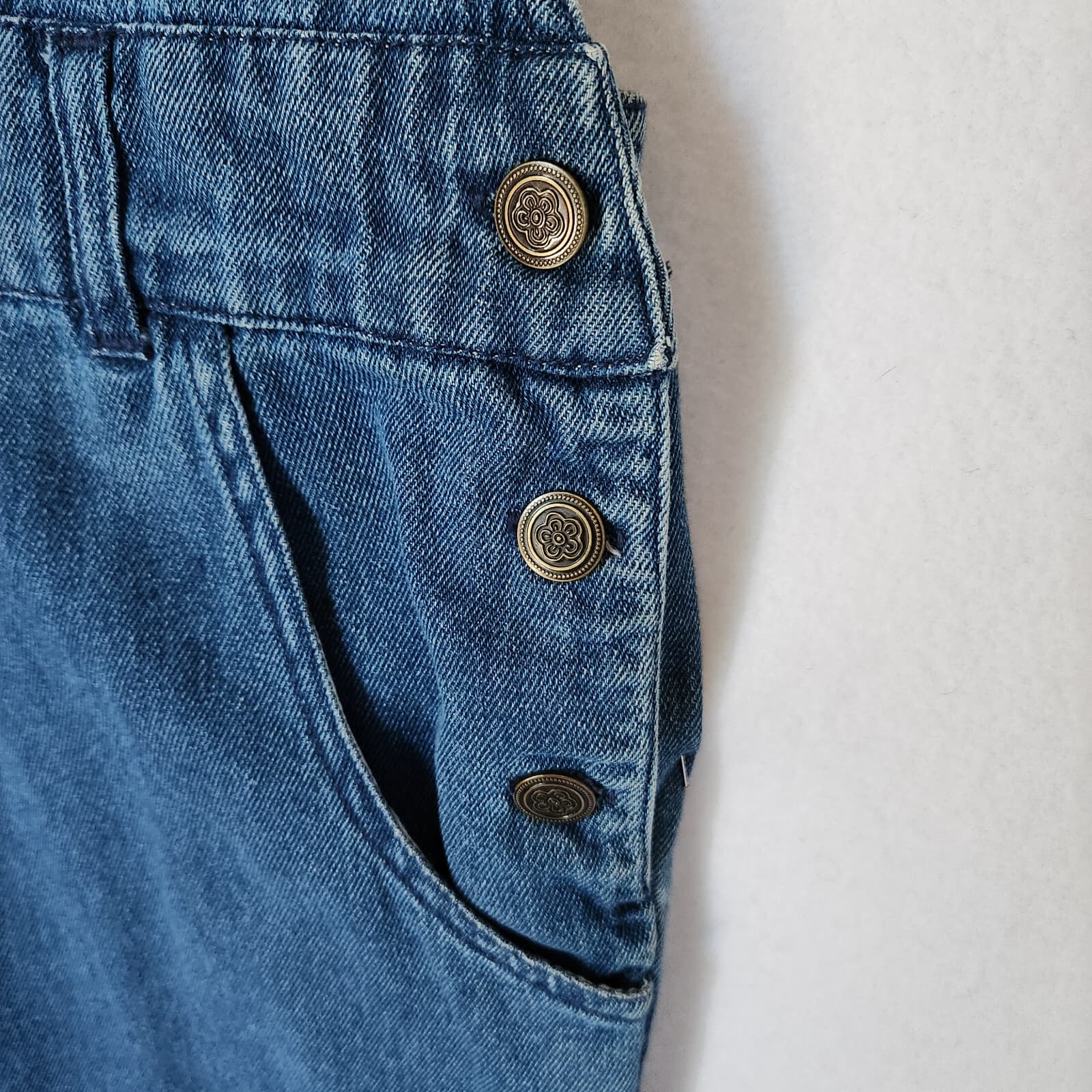 Vintage PTNY Embroidered Denim Overalls Cottage Adjustable Straps Blue Cotton XL - Thumbnail 4