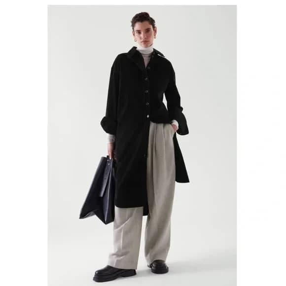 NWT COS Corduroy Button Down Long Sleeve Midi Shirt Dress Pocket Black Women US6 - Thumbnail 5