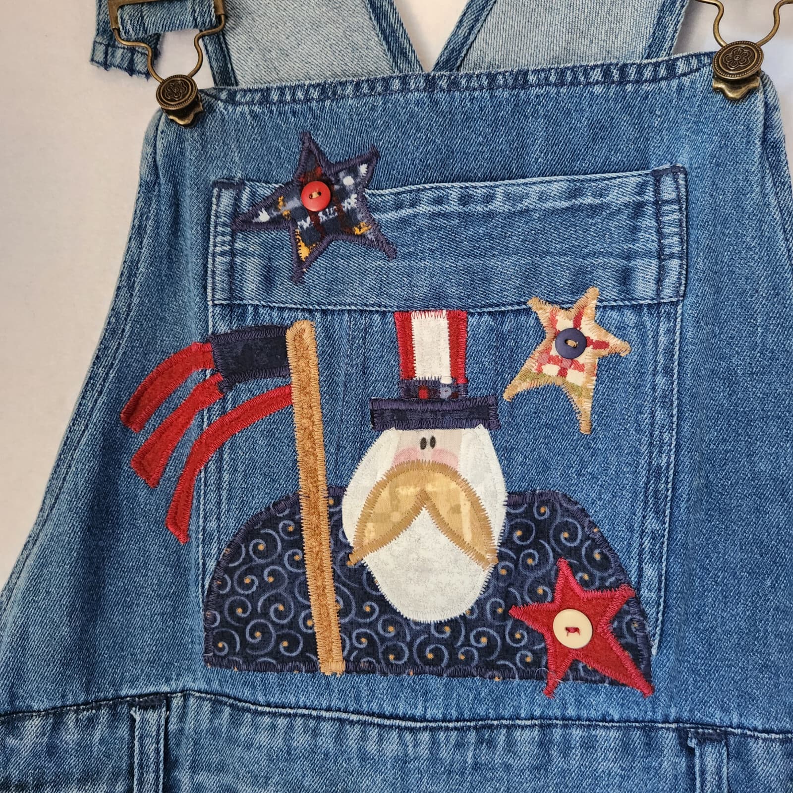 Vintage PTNY Embroidered Denim Overalls Cottage Adjustable Straps Blue Cotton XL - Thumbnail 3