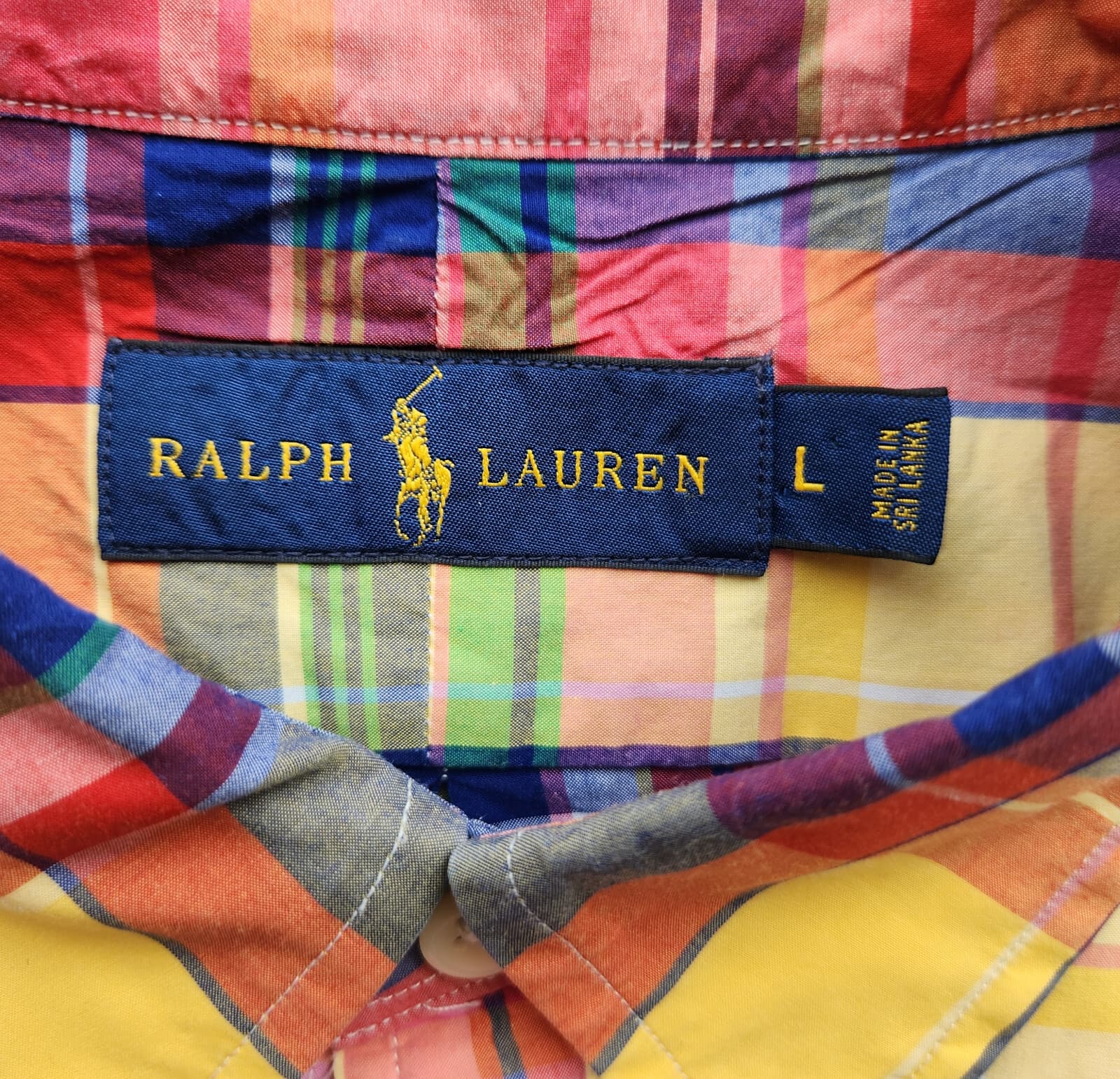 Ralph Lauren Pony Check Plaid Button-Up Shirt Short Sleeve Multicolor Men's L - Thumbnail 5
