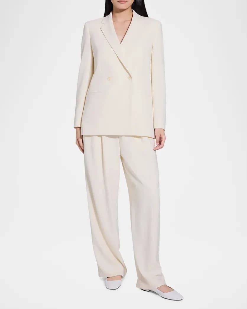 Theory Jannison 100% Silk Double-Breasted Blazer Pocket Lined White-Rice Sz.6 - Thumbnail 5