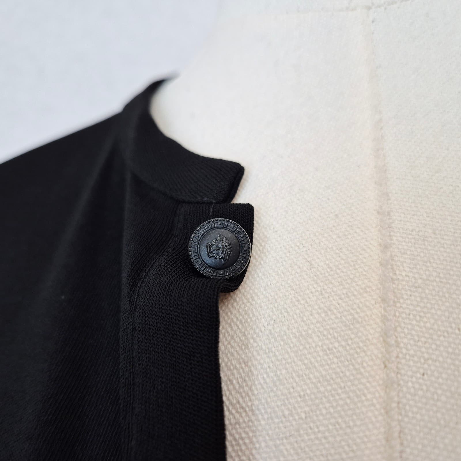 Vintage Gianni Versace Made in Italy Black Jersey Henley Top Long Sleeve Sz.50 - Thumbnail 6