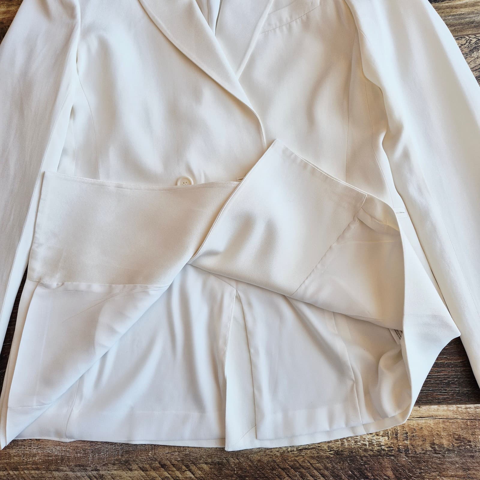 Theory Jannison 100% Silk Double-Breasted Blazer Pocket Lined White-Rice Sz.6 - Thumbnail 10