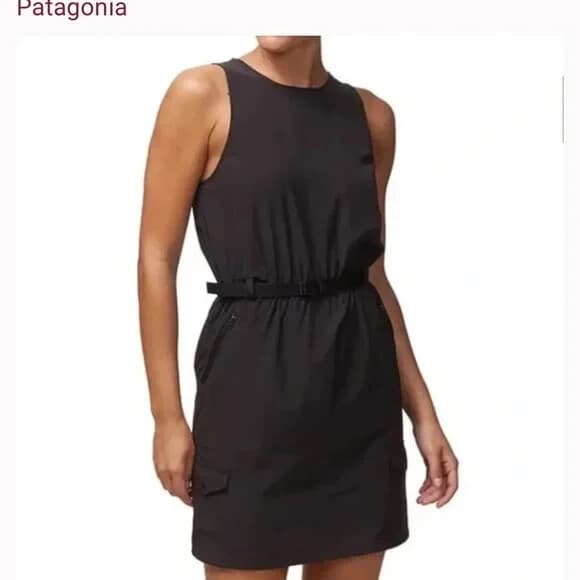 NWoT Patagonia $89 Fleetwith Belted Performance Travel Dress Sleeveless Black L - Thumbnail 3