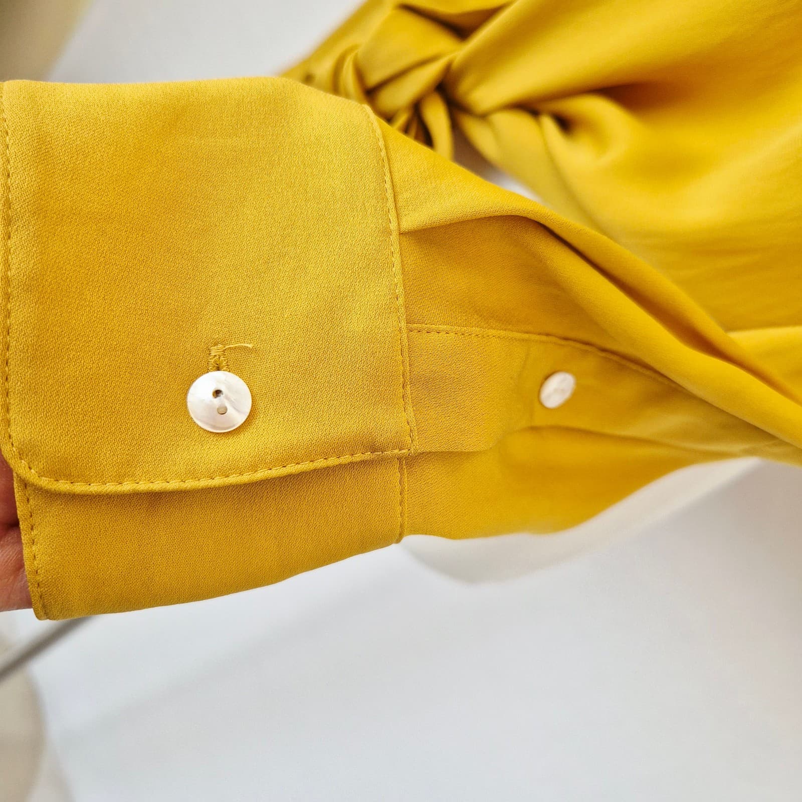 Theory Silk Blend Chiffon Tie-Front Button-Up Shirt Long Sleeve Yellow Women's S - Thumbnail 5