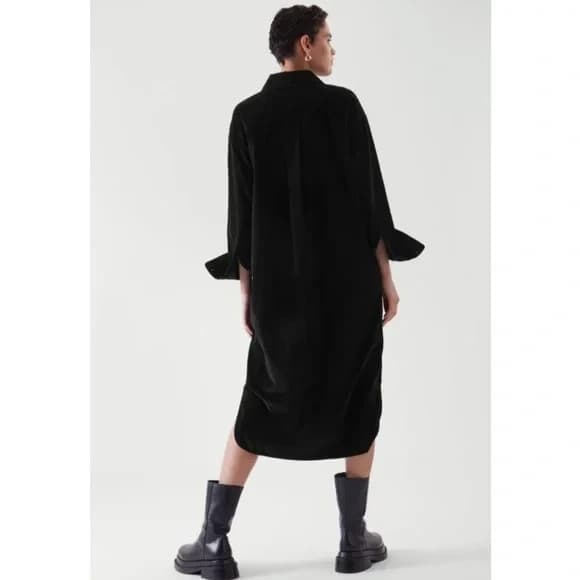 NWT COS Corduroy Button Down Long Sleeve Midi Shirt Dress Pocket Black Women US6 - Thumbnail 8