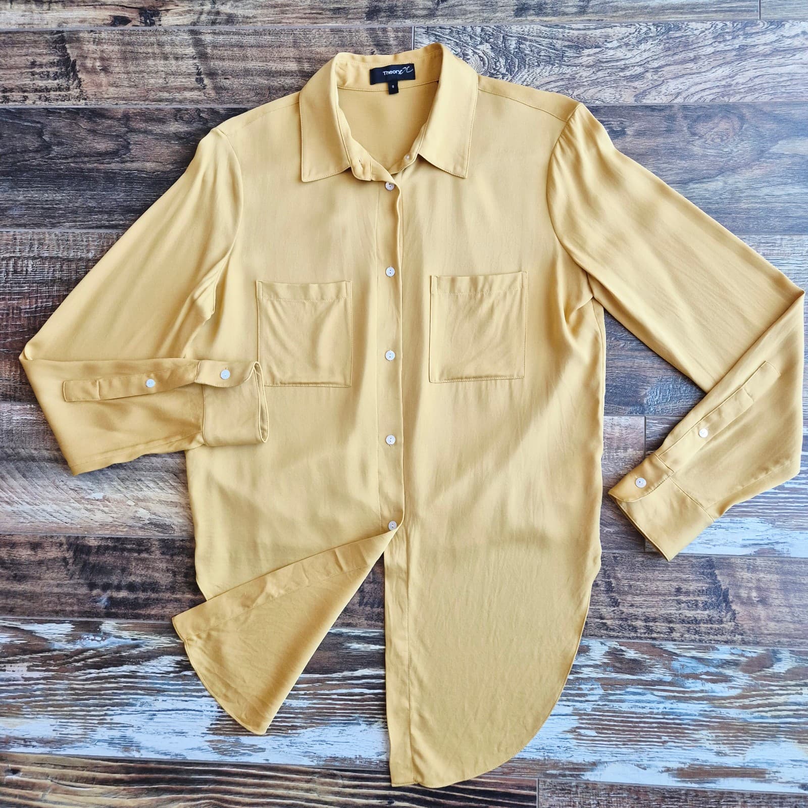 Theory Silk Blend Chiffon Tie-Front Button-Up Shirt Long Sleeve Yellow Women's S - Thumbnail 4
