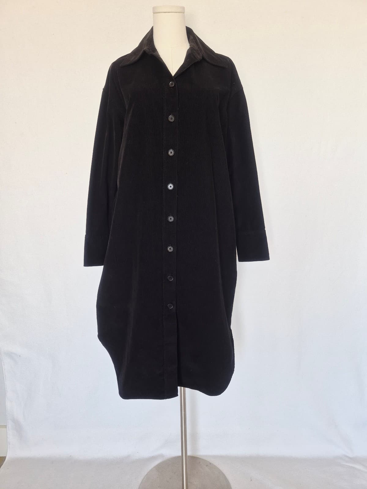 NWT COS Corduroy Button Down Long Sleeve Midi Shirt Dress Pocket Black Women US6 - Thumbnail 2