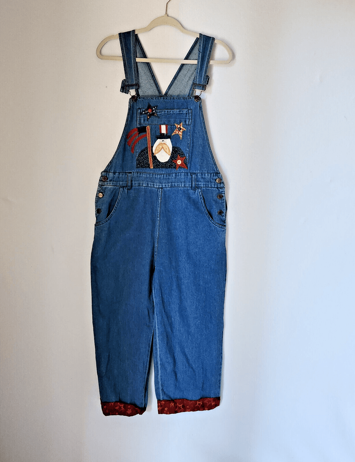 Vintage PTNY Embroidered Denim Overalls Cottage Adjustable Straps Blue Cotton XL
