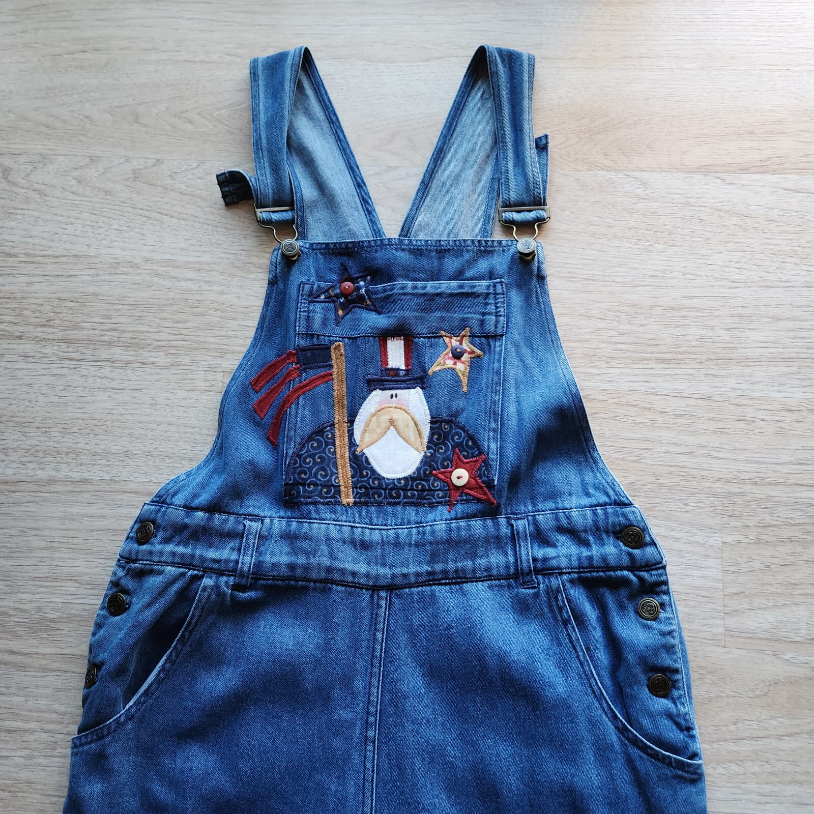 Vintage PTNY Embroidered Denim Overalls Cottage Adjustable Straps Blue Cotton XL - Thumbnail 8