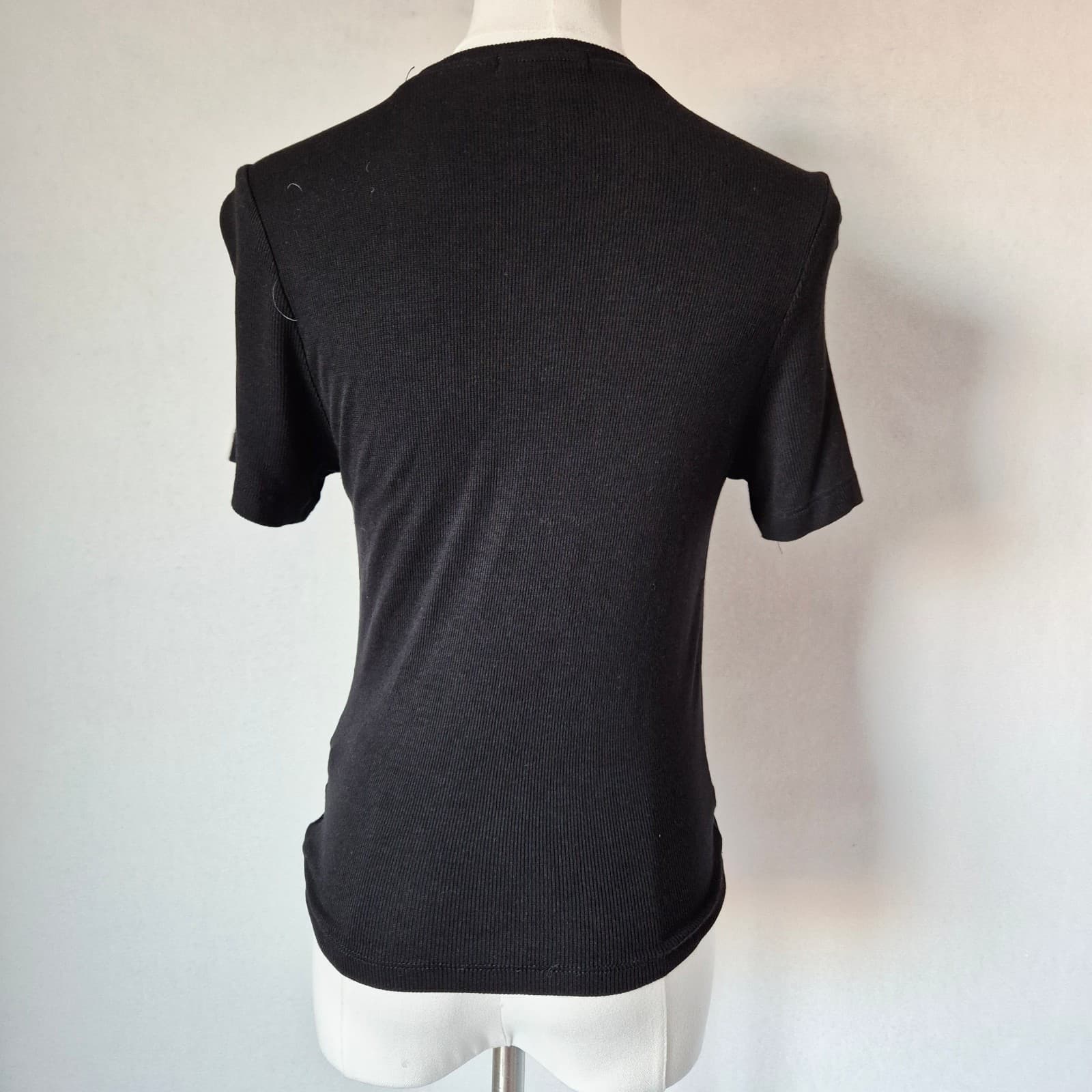 Marine Layer Front Twist Ribbed Knit Crew T-Shirt Short Sleeve Black Women's S - Thumbnail 7