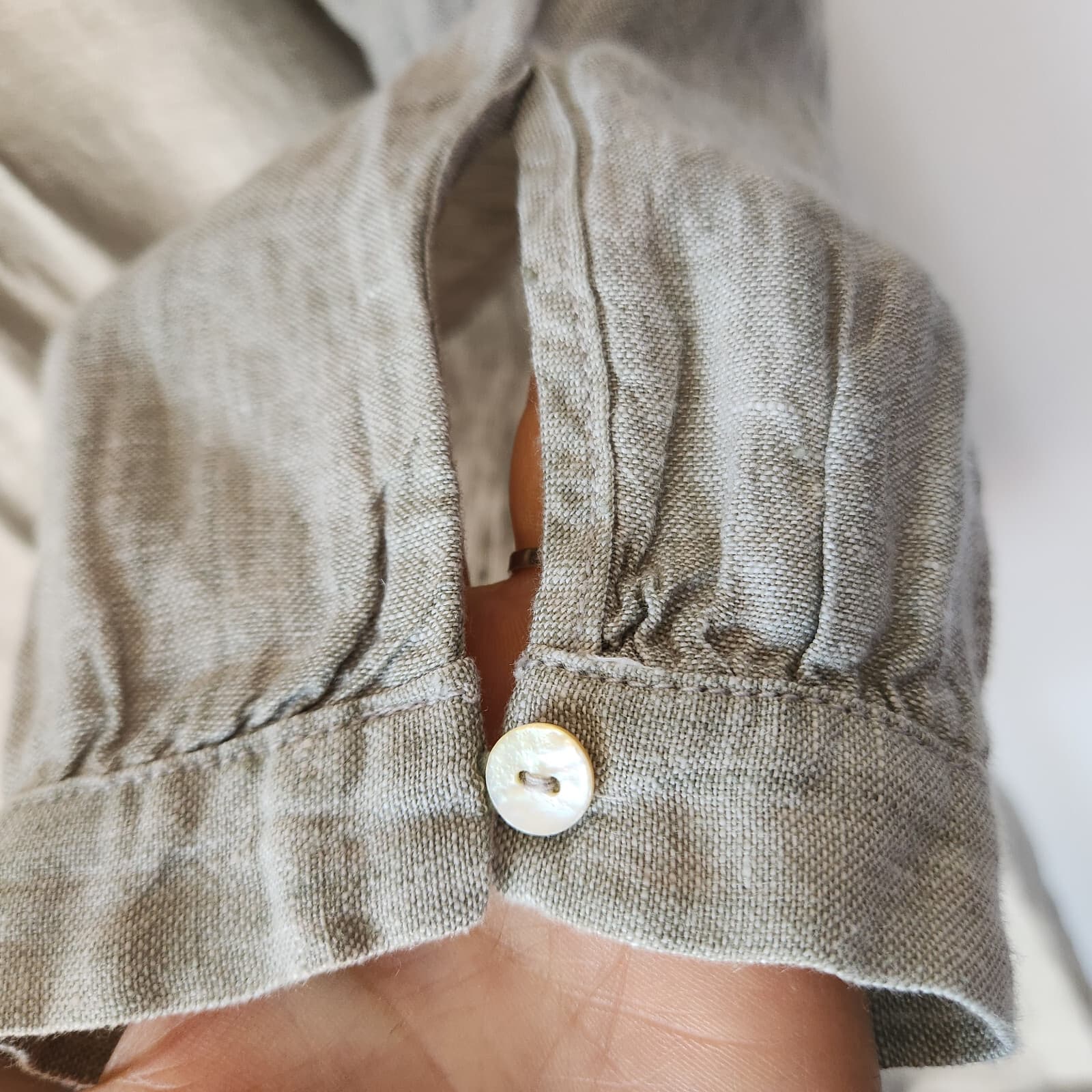Tahari Linen Pintuck Mini Dress Long Sleeve Split Neck Pocket Cross Dye Grey L - Thumbnail 6