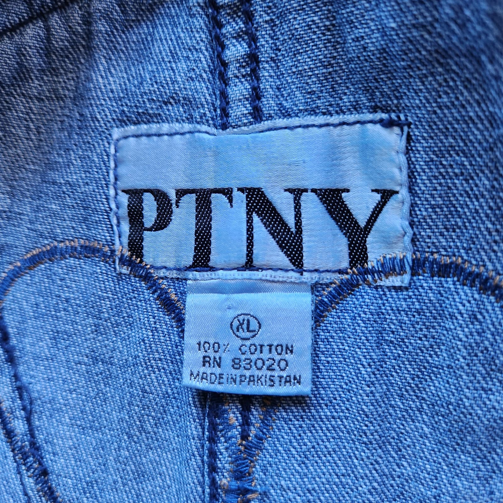 Vintage PTNY Embroidered Denim Overalls Cottage Adjustable Straps Blue Cotton XL - Thumbnail 9