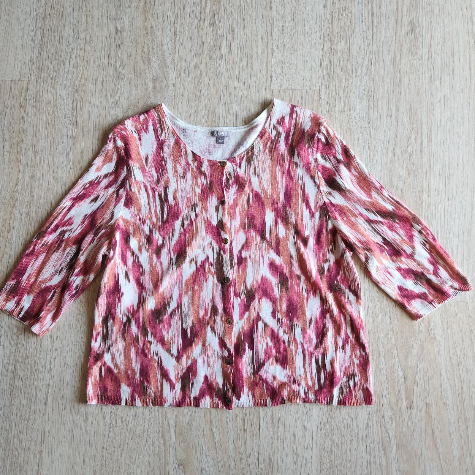 EUC J.Jill Linen Blend Abstract Cardigan Button 3/4 Sleeve Multicolor Women's XL - Thumbnail 3