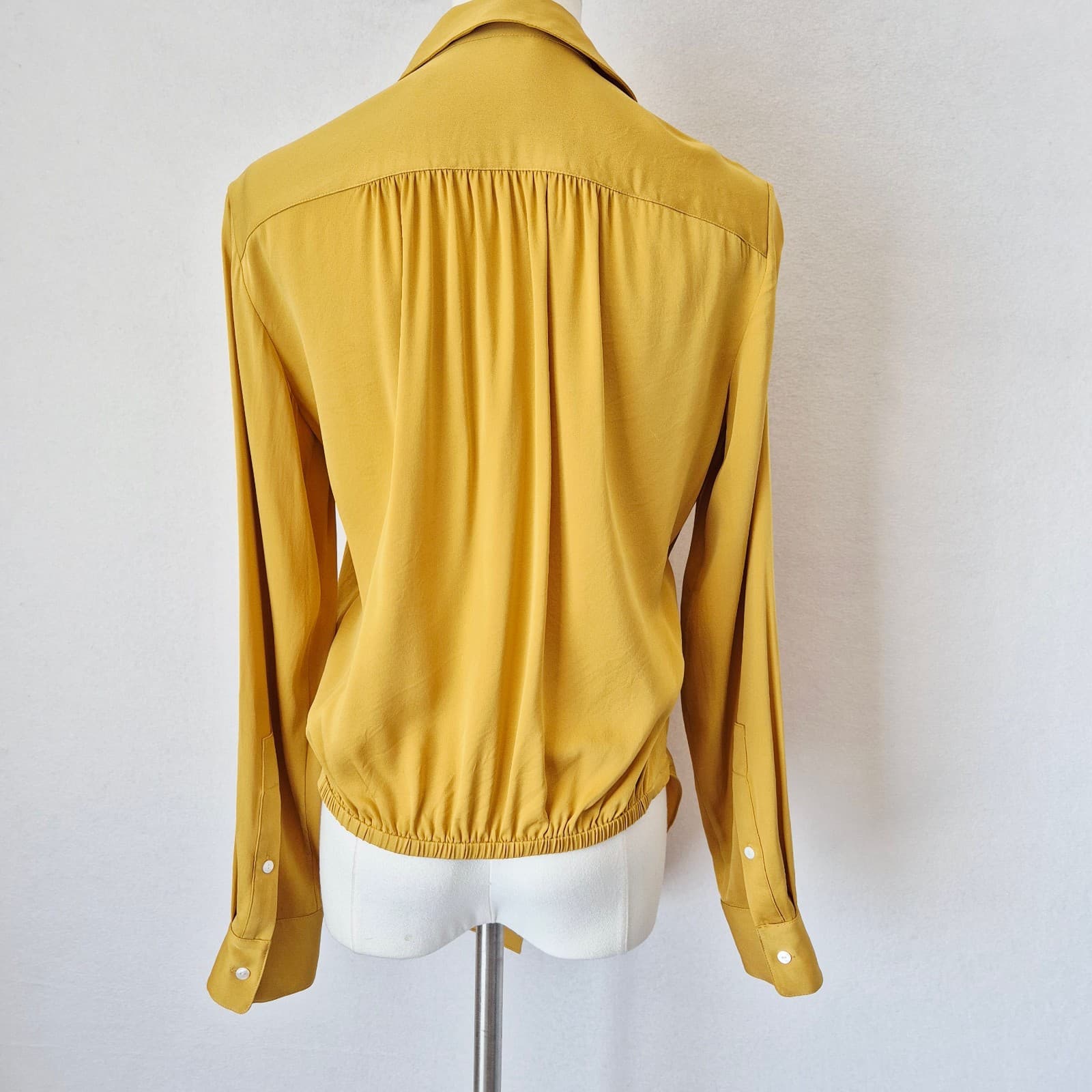 Theory Silk Blend Chiffon Tie-Front Button-Up Shirt Long Sleeve Yellow Women's S - Thumbnail 6