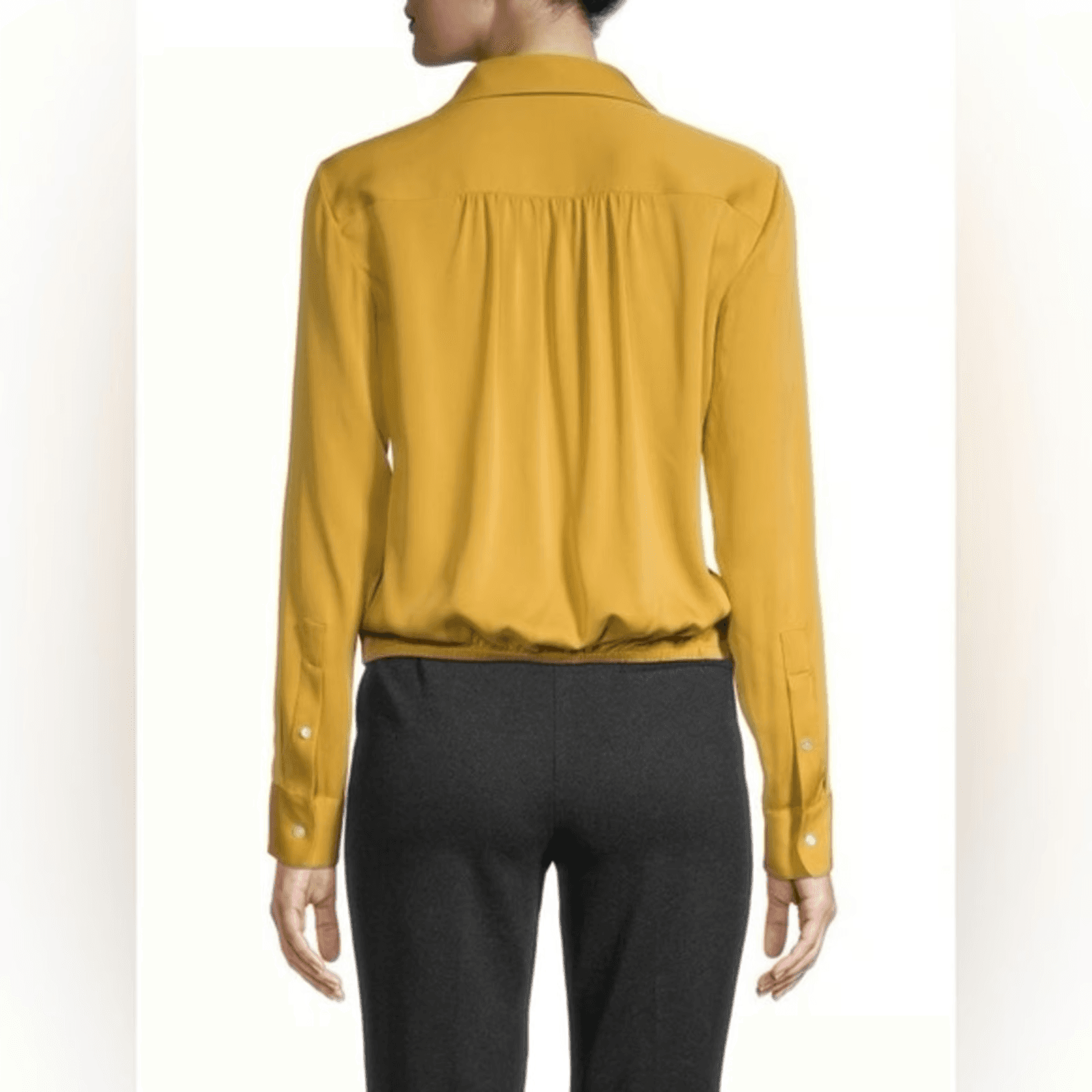 Theory Silk Blend Chiffon Tie-Front Button-Up Shirt Long Sleeve Yellow Women's S - Thumbnail 7