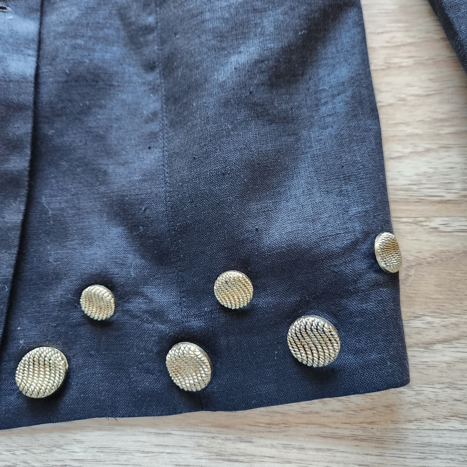 Vintage'80s Comme Par Hasard France Linen Blazer Gold Button Black Women Sz.2 - Thumbnail 6