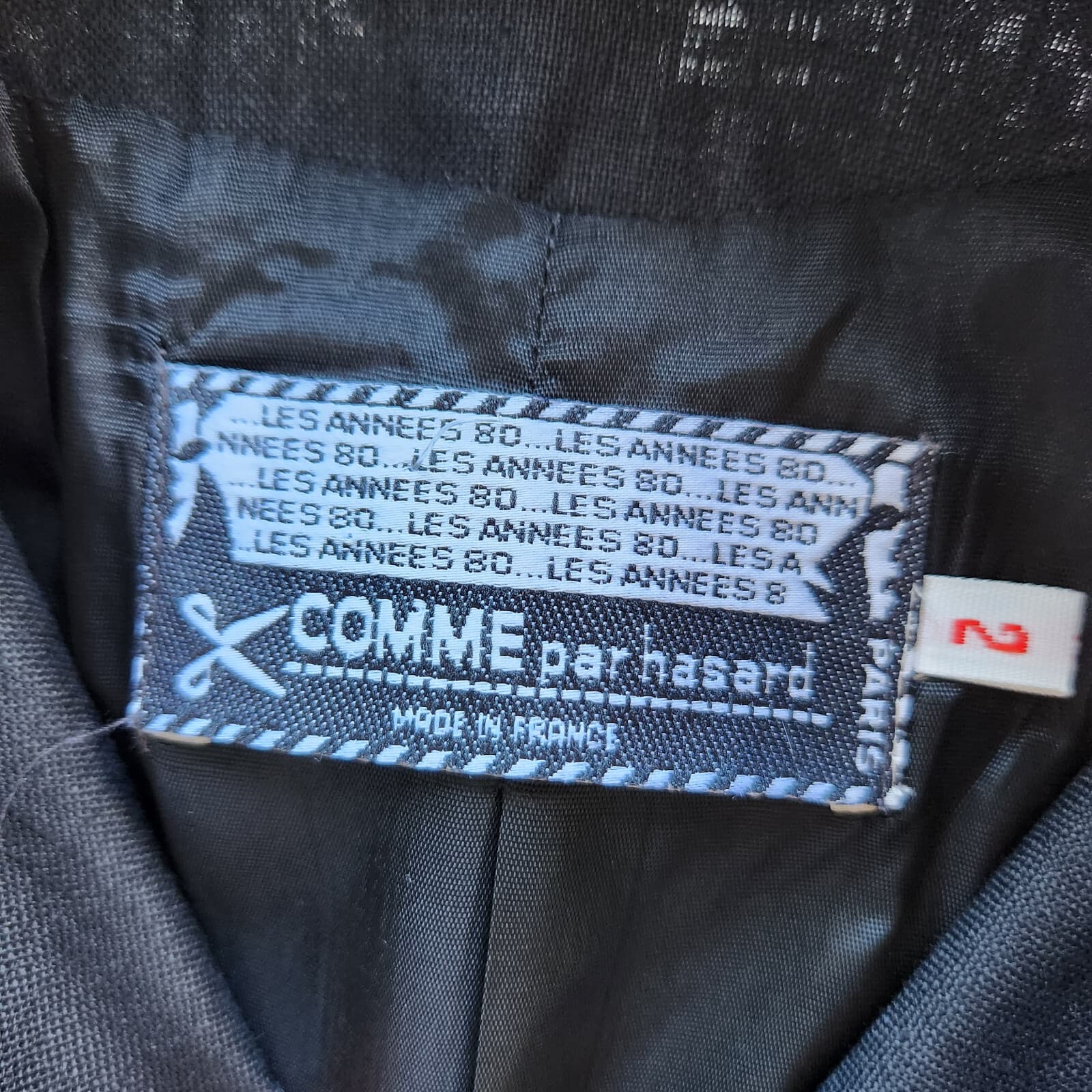 Vintage'80s Comme Par Hasard France Linen Blazer Gold Button Black Women Sz.2 - Thumbnail 7