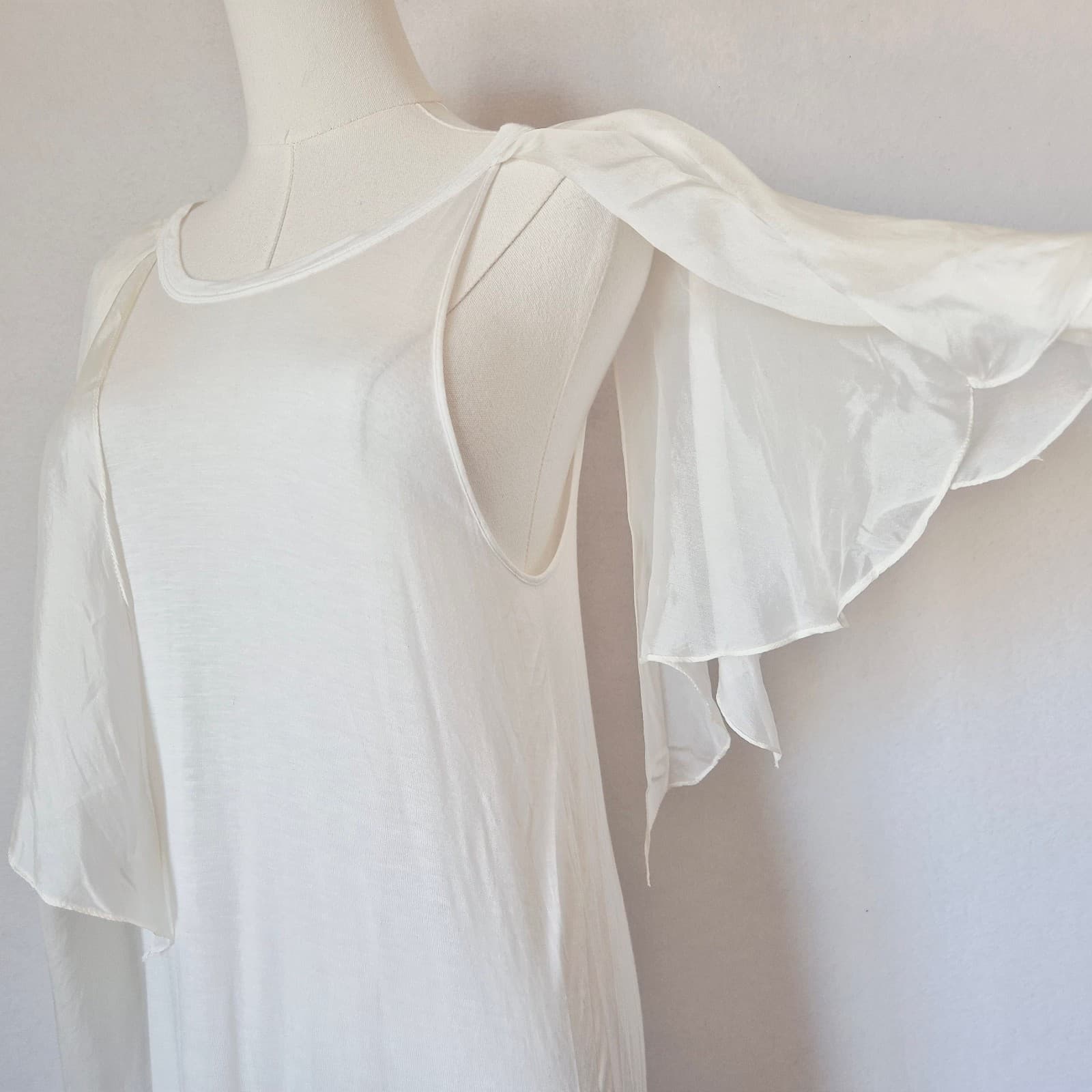 Robert Rodriguez Silk Modal Ruffle Overlay Long Billowy Sleeve Top White Sz.L - Thumbnail 5