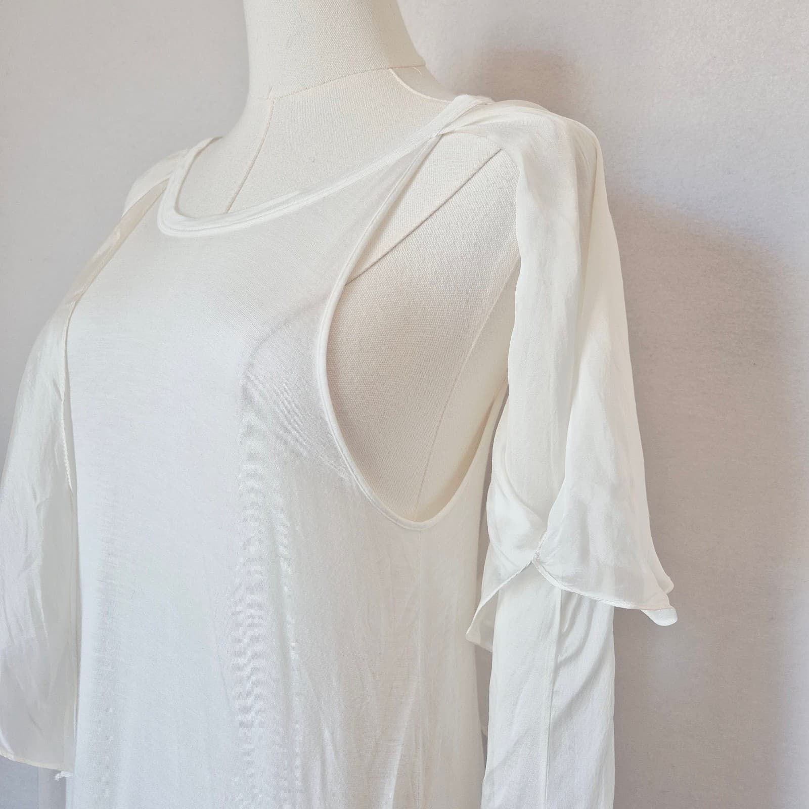 Robert Rodriguez Silk Modal Ruffle Overlay Long Billowy Sleeve Top White Sz.L - Thumbnail 4