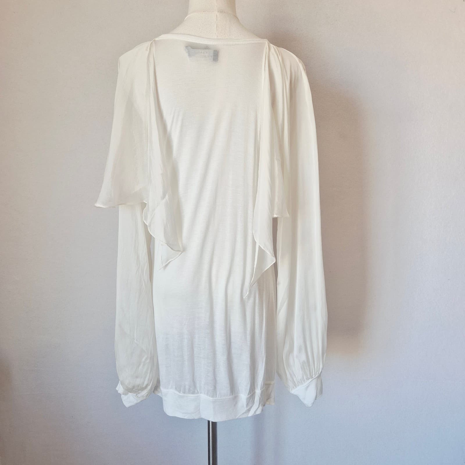 Robert Rodriguez Silk Modal Ruffle Overlay Long Billowy Sleeve Top White Sz.L - Thumbnail 7