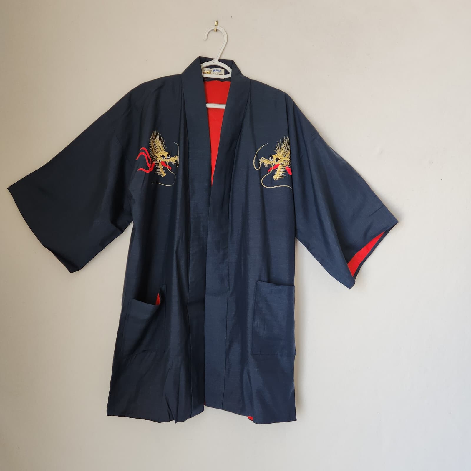 Japanese Dragon Embroidered Silk Kimono Robe Belt Blue Men's O/S Made in Japan - Thumbnail 2