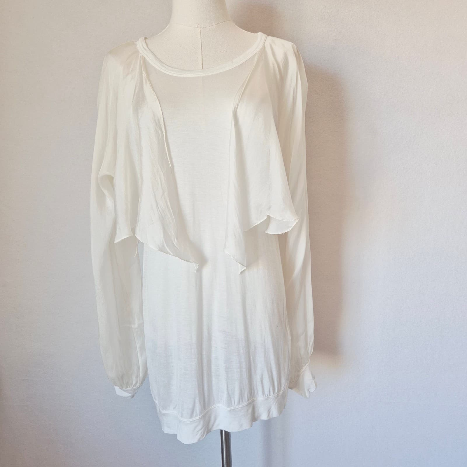 Robert Rodriguez Silk Modal Ruffle Overlay Long Billowy Sleeve Top White Sz.L - Thumbnail 2