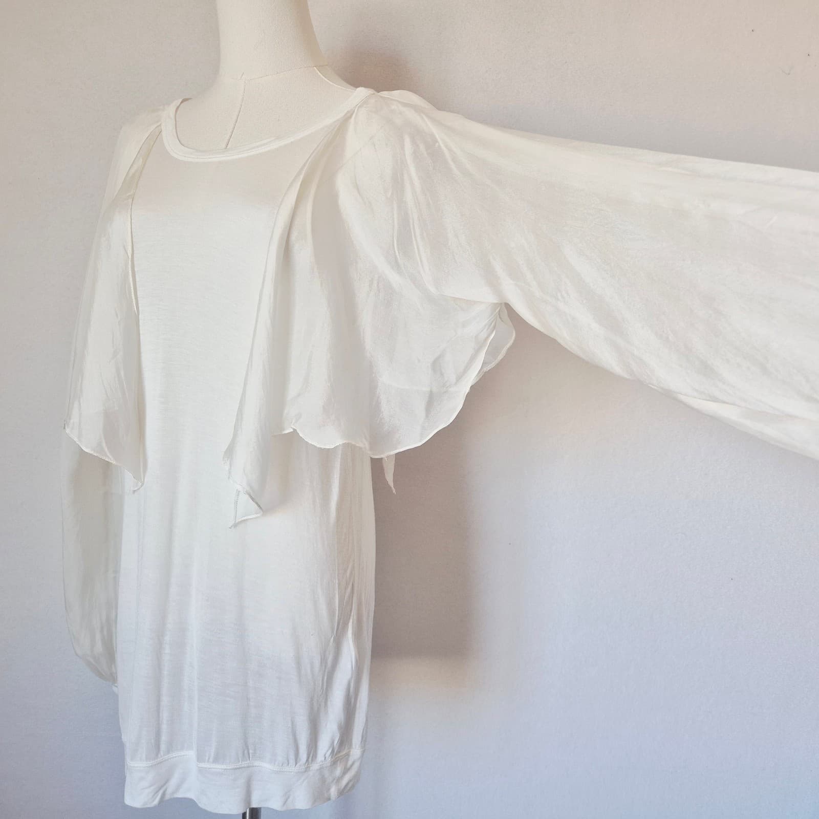 Robert Rodriguez Silk Modal Ruffle Overlay Long Billowy Sleeve Top White Sz.L - Thumbnail 3