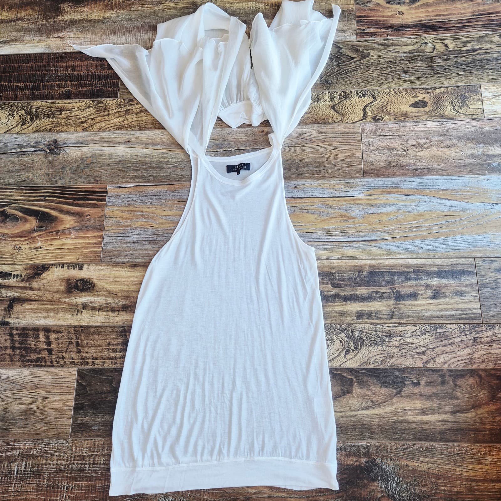 Robert Rodriguez Silk Modal Ruffle Overlay Long Billowy Sleeve Top White Sz.L - Thumbnail 9