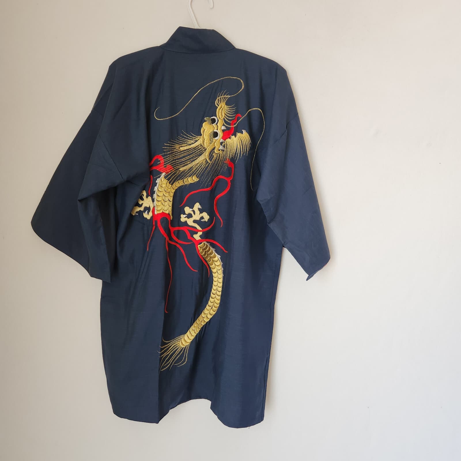Japanese Dragon Embroidered Silk Kimono Robe Belt Blue Men's O/S Made in Japan - Thumbnail 4